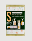 SERUMIZE Skincare product set packaging with green and gold design on a white background