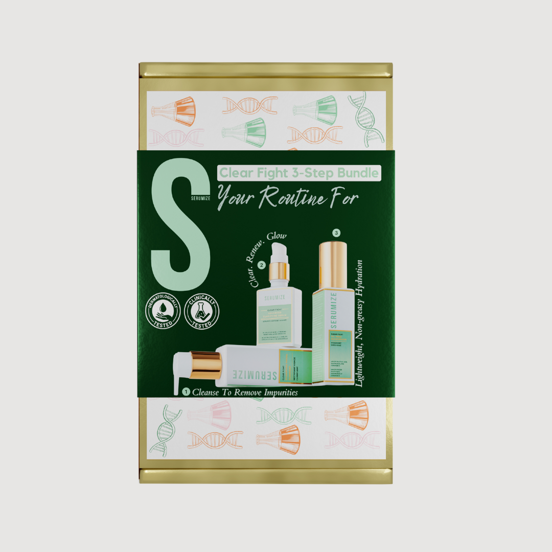 Skincare product set packaging with green and gold design on a white background