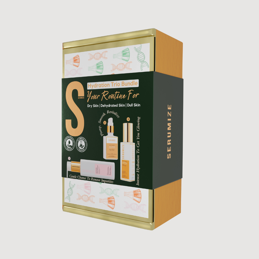 SERUMIZE hydration trio skincare set on a white background